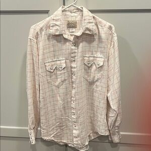 Casual western collared Shirt in White with subtle multi colored plaid.